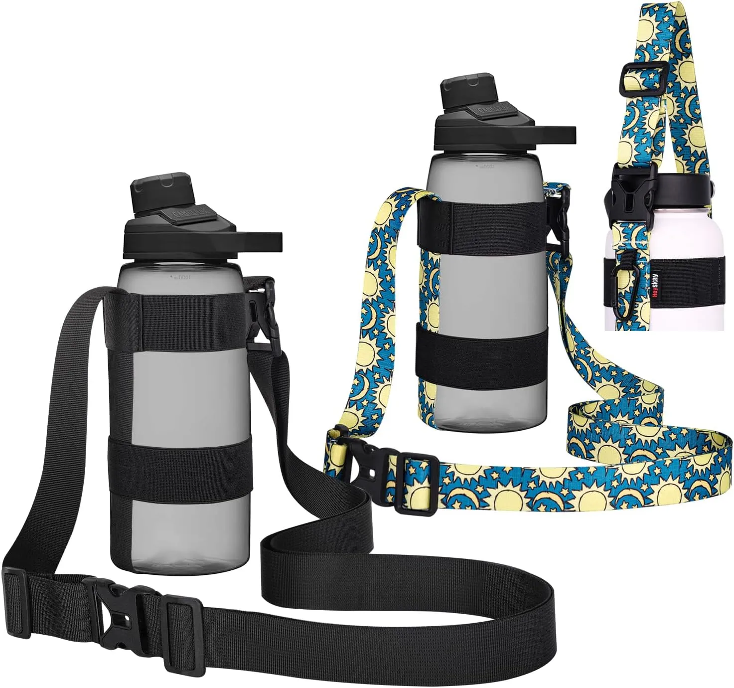 HEYSKAY Water Bottle Holder With Handle and Adjustable Shoulder Strap, Sling With Carabiner for 12oz-40oz Hydro Flask, Sports, Gym, Hiking, Camping, Walking