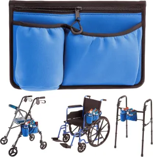 High Road Wheelchair Side Bag with Cup Holder - Stretch Neoprene Walker and Wheelchair Pouch with Insulating Wheelchair Cup Holder and 2 Storage Pockets (Blue)