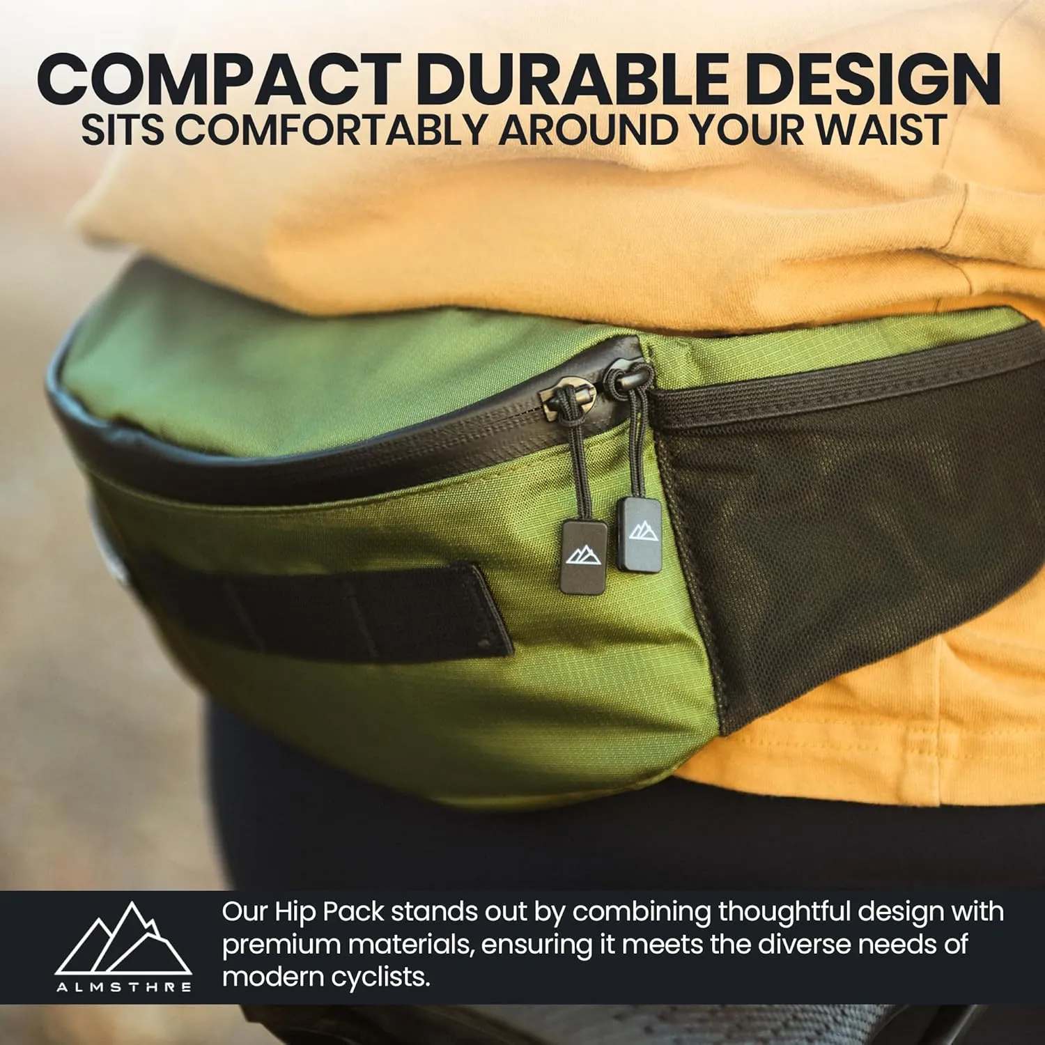 Hip Pack - Hunter Green | Durable & Waterproof Fanny Pack for Cyclists | Adjustable Fit with Organized Storage | Recycled Ripstop Nylon for Biking, Hiking, and Everyday Carry