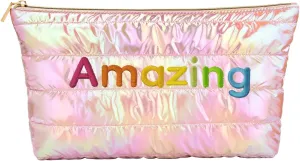 Hiroyuki Iridescent Quilted Makeup Bag, Unicorn Vibe Cosmetic Bag, Large Capacity Travel-Friendly Pouch (Amazing, pink2)