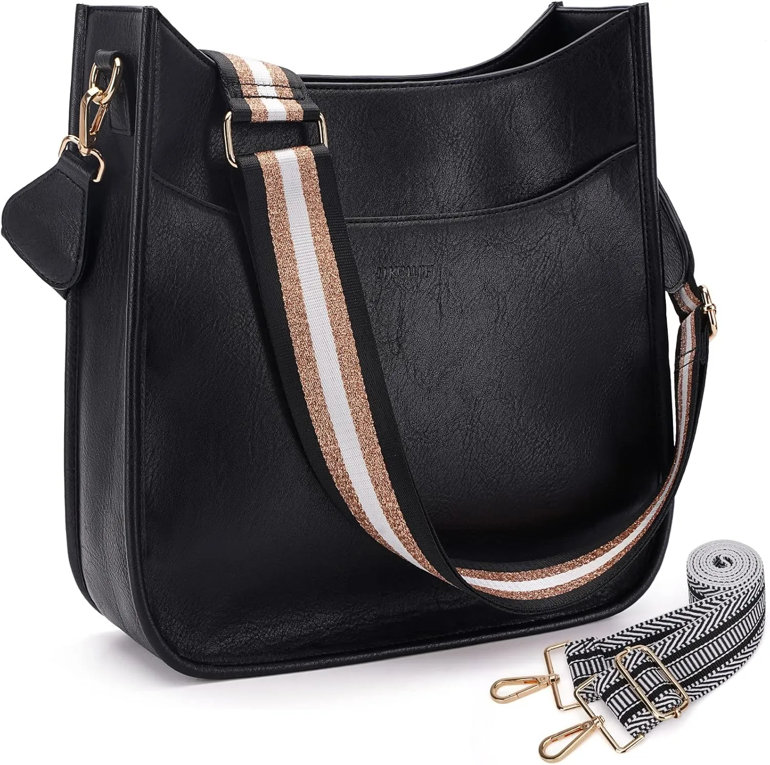 HKCLUF Crossbody Bag for Women Vegan Leather Hobo Handbags Guitar Strap Purse Shoulder Bucket Bag with 2PCS Adjustable Straps