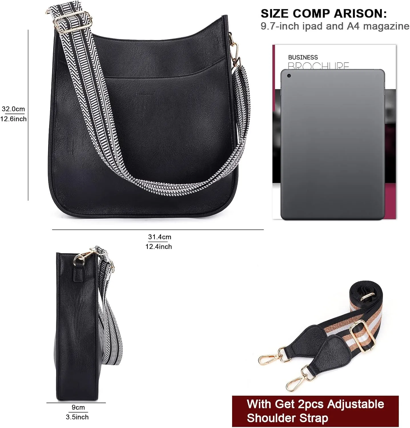 HKCLUF Crossbody Bag for Women Vegan Leather Hobo Handbags Guitar Strap Purse Shoulder Bucket Bag with 2PCS Adjustable Straps