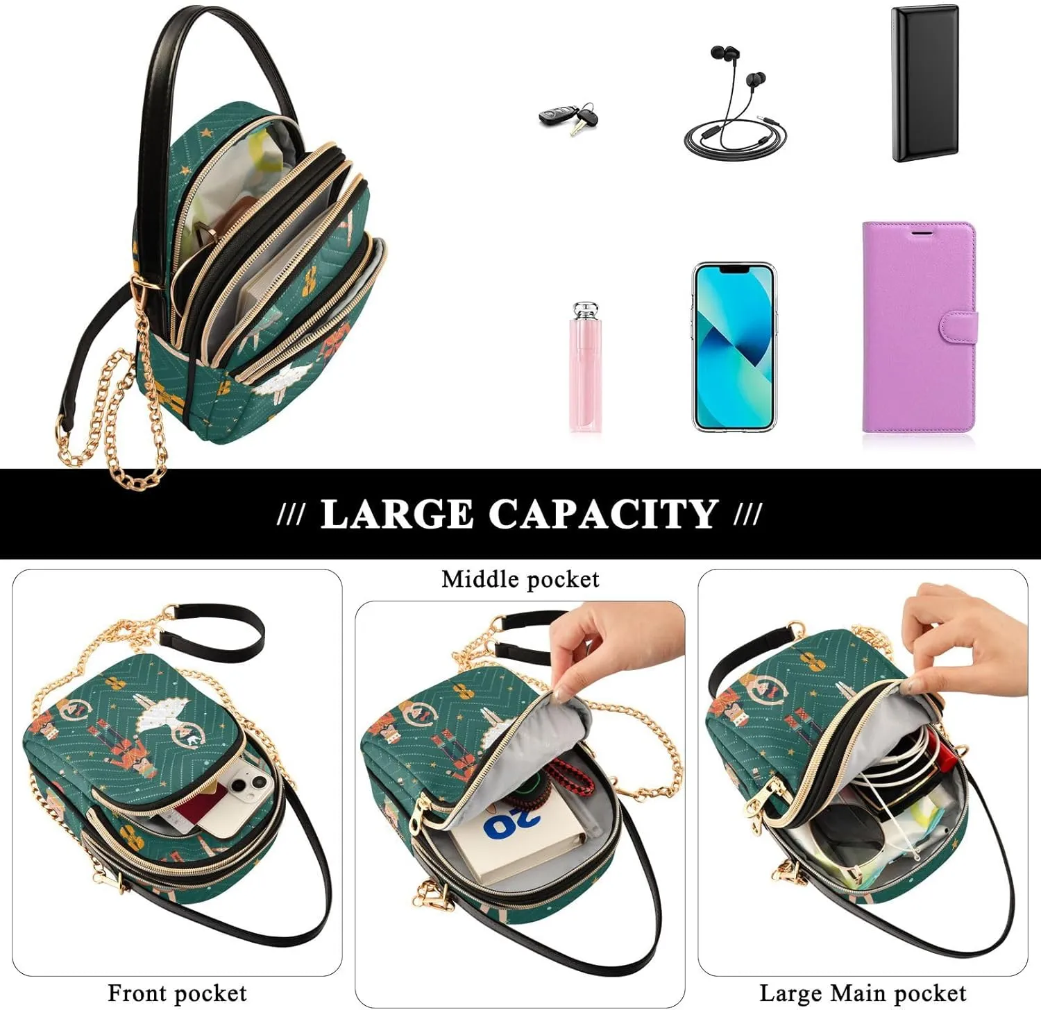 Holiday Festive Cell Phone Purse Crossbody Handbag Durable Shoulder Bag Travel Pouch