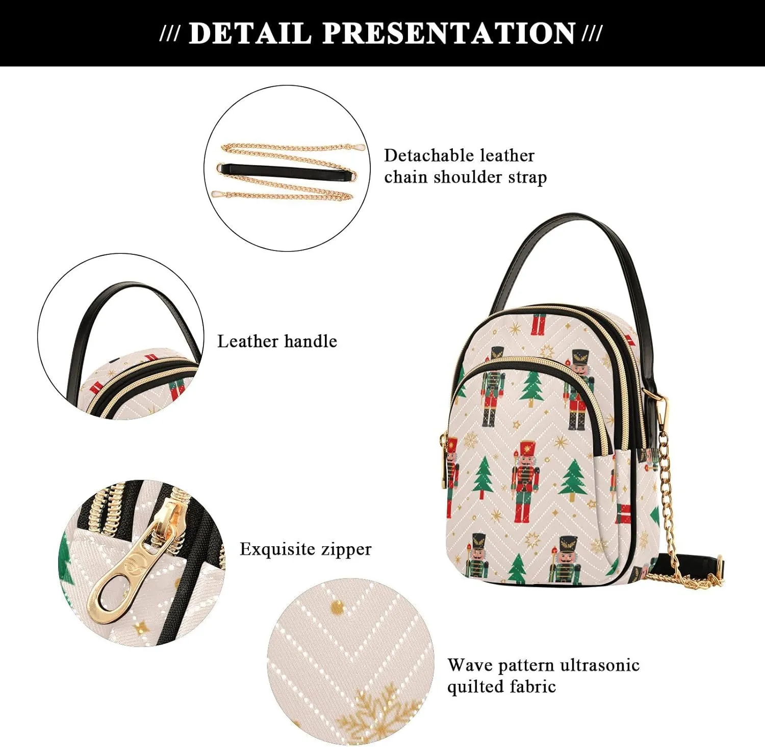 Holiday Festive Cell Phone Purse Crossbody Handbag Durable Shoulder Bag Travel Pouch