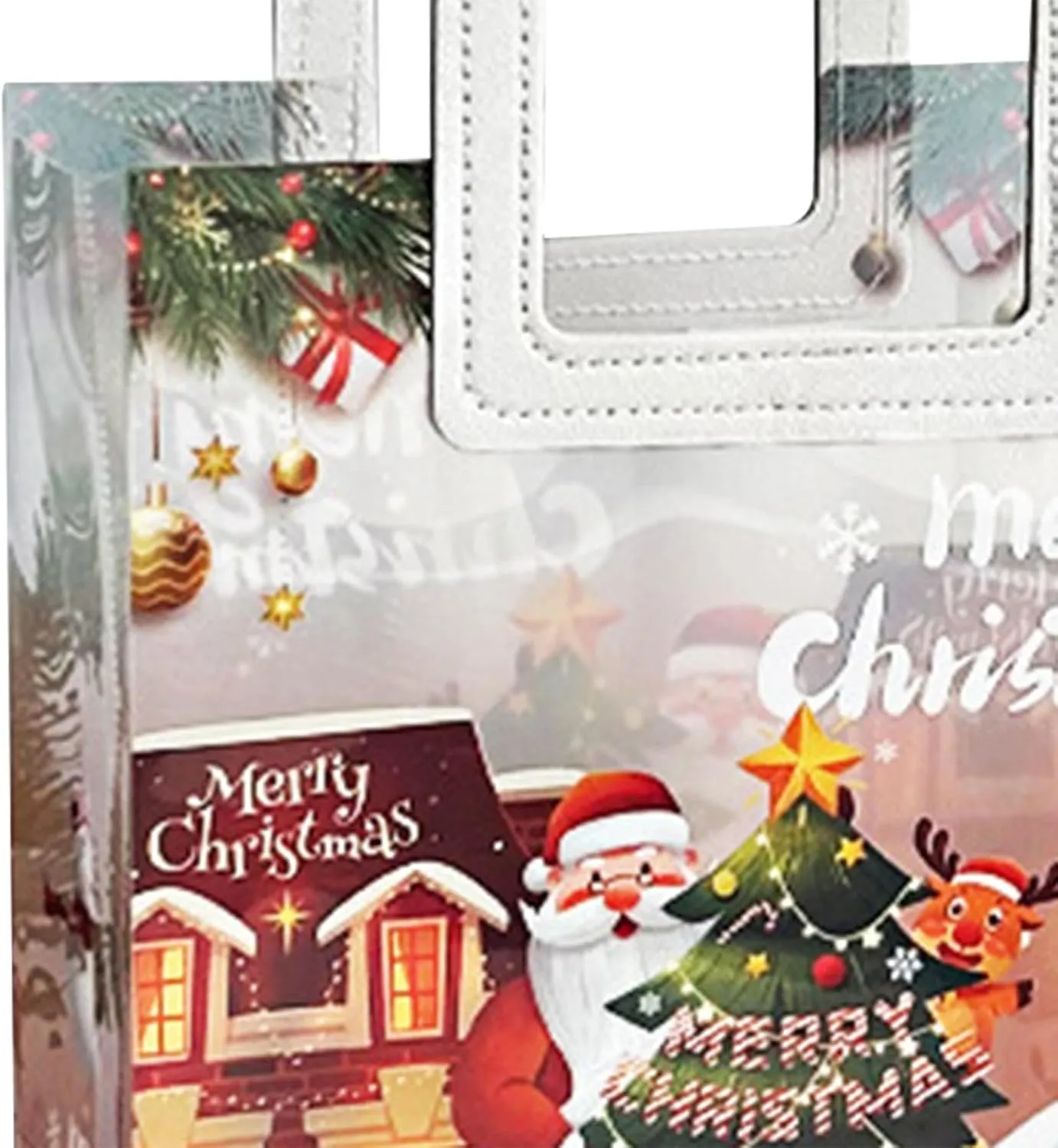 Holiday Tote Bag for Gifts, Candy Holder, Christmas Party Handbag for Events and Shopping, White