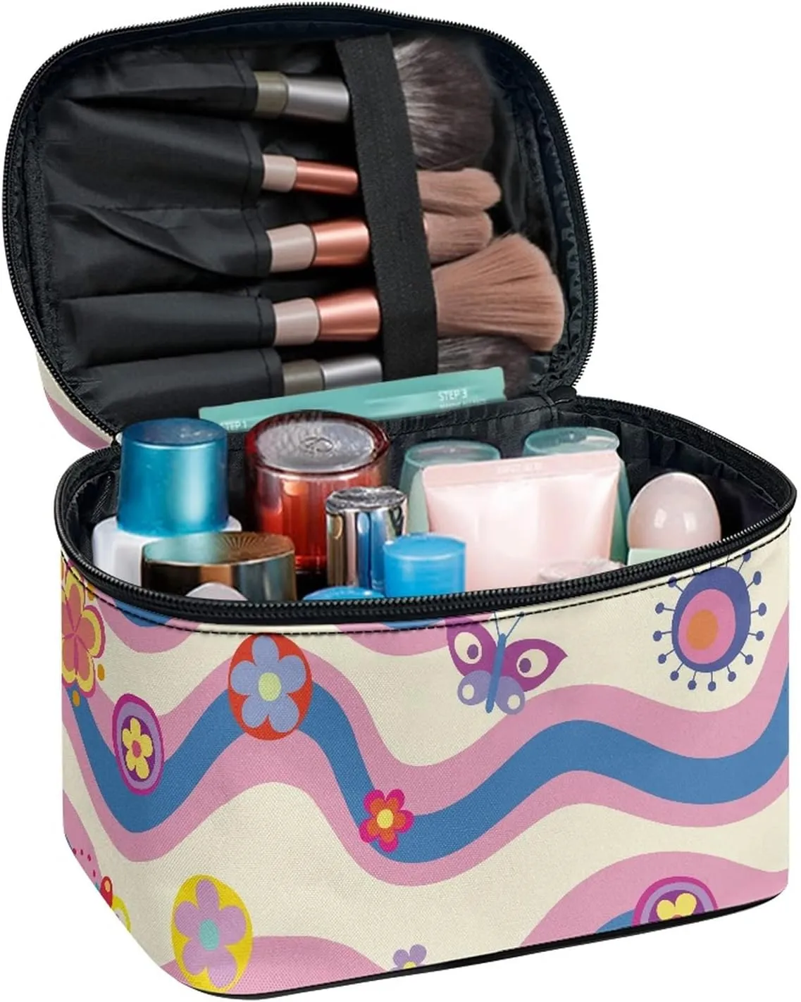 Horeset Cartoon Straps Print Cosmetic Bag for Women Ladies,Casual Design Makeup Bag Summer Travel Storage Pouch Coin Purse