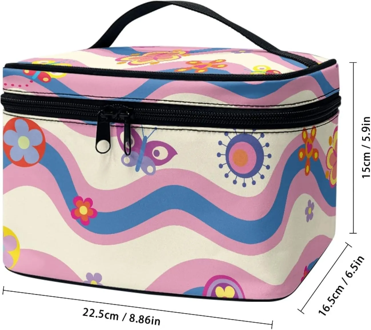 Horeset Cartoon Straps Print Cosmetic Bag for Women Ladies,Casual Design Makeup Bag Summer Travel Storage Pouch Coin Purse