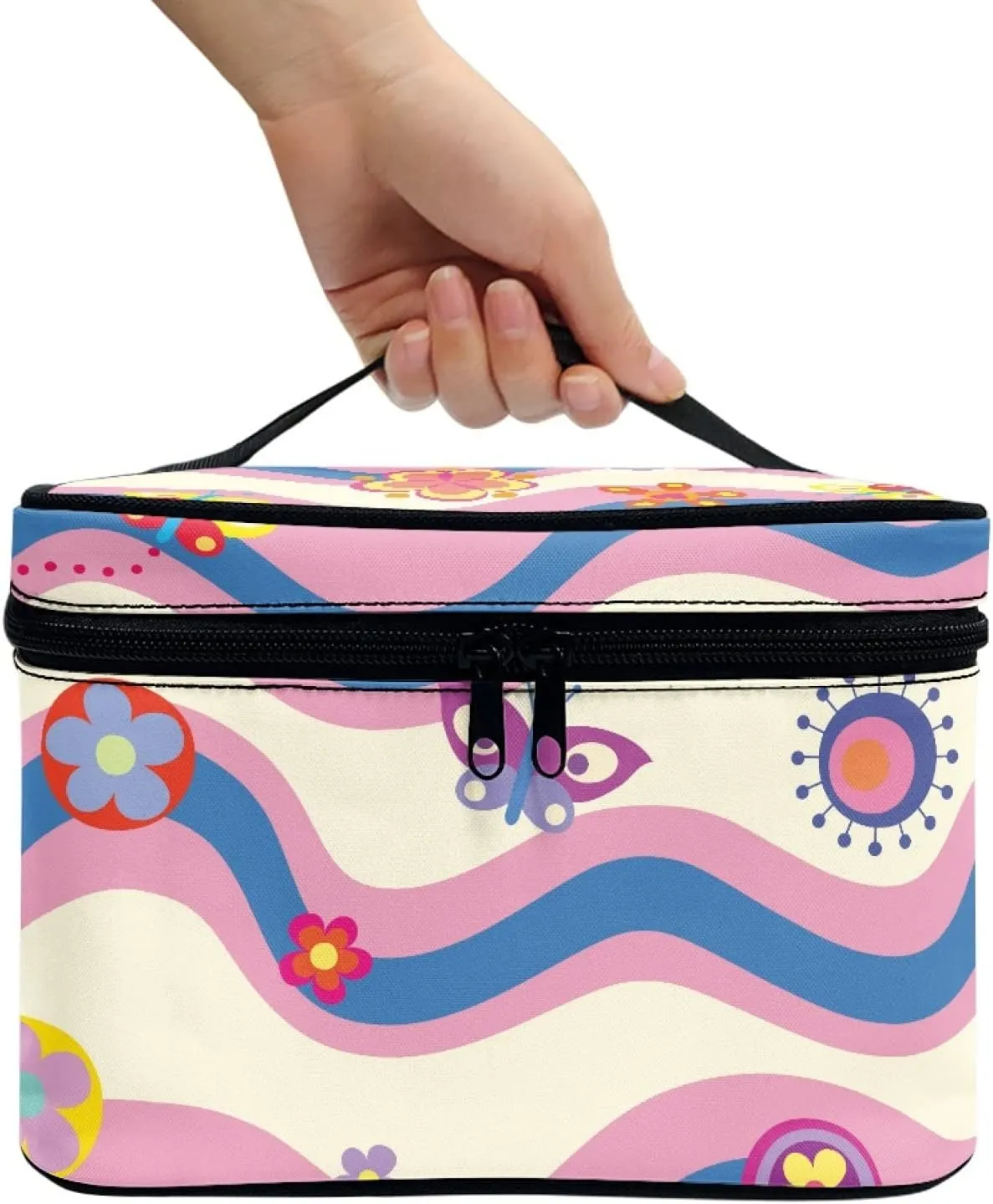 Horeset Cartoon Straps Print Cosmetic Bag for Women Ladies,Casual Design Makeup Bag Summer Travel Storage Pouch Coin Purse