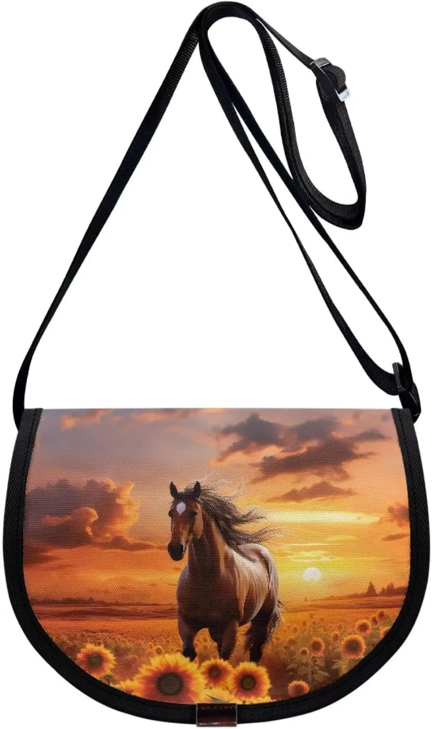 Horse Cross Body Purse 6-12 Kids Small Messenger Bag Sunflower Gifts Crossbody Pouch Adjustable Straps Travel Wallet Shoulder Bags Back To School