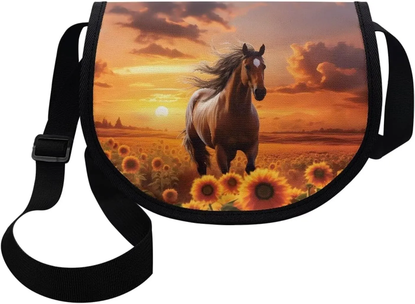 Horse Cross Body Purse 6-12 Kids Small Messenger Bag Sunflower Gifts Crossbody Pouch Adjustable Straps Travel Wallet Shoulder Bags Back To School