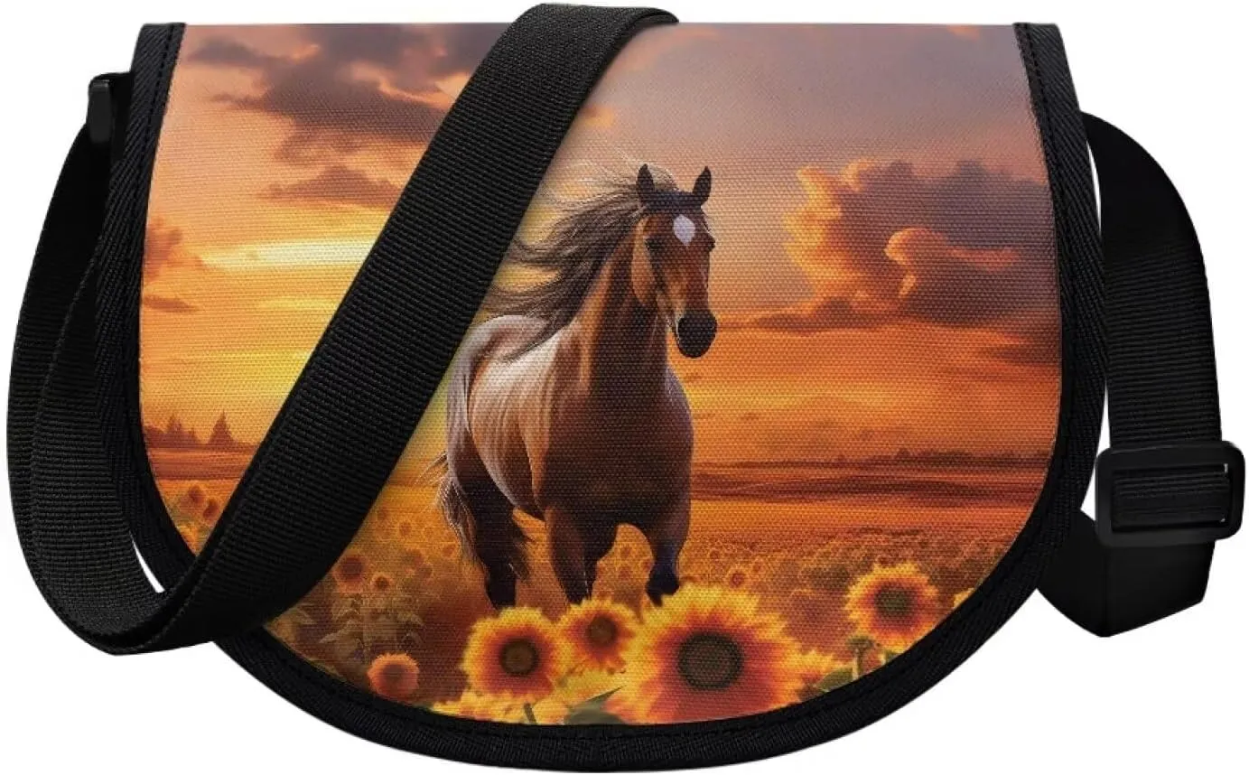 Horse Cross Body Purse 6-12 Kids Small Messenger Bag Sunflower Gifts Crossbody Pouch Adjustable Straps Travel Wallet Shoulder Bags Back To School