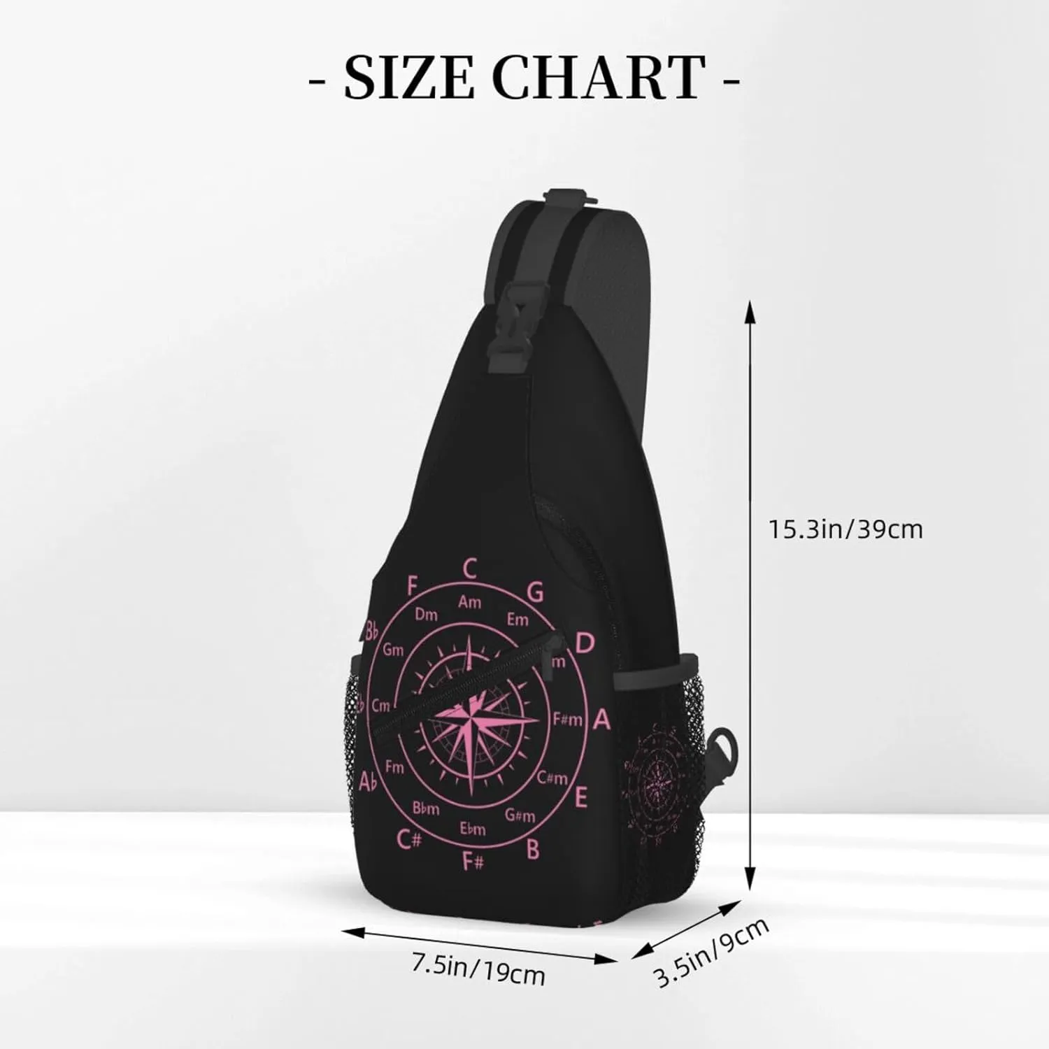 Hot Pink Fifths Music Circle Compass Crossbody Bag Cross Chest Bag Adjustable Sling Backpack Sports Gym Shoulder Bags Travel Cycling Daypack Diagonally Casual Rucksack