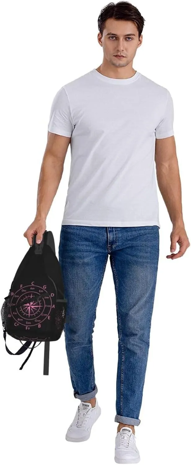 Hot Pink Fifths Music Circle Compass Crossbody Bag Cross Chest Bag Adjustable Sling Backpack Sports Gym Shoulder Bags Travel Cycling Daypack Diagonally Casual Rucksack