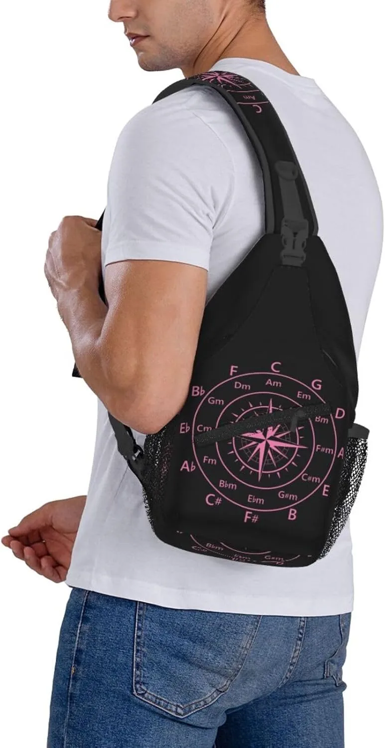 Hot Pink Fifths Music Circle Compass Crossbody Bag Cross Chest Bag Adjustable Sling Backpack Sports Gym Shoulder Bags Travel Cycling Daypack Diagonally Casual Rucksack