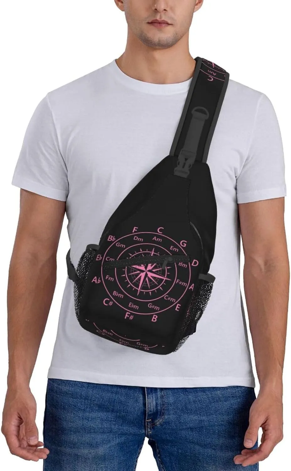 Hot Pink Fifths Music Circle Compass Crossbody Bag Cross Chest Bag Adjustable Sling Backpack Sports Gym Shoulder Bags Travel Cycling Daypack Diagonally Casual Rucksack