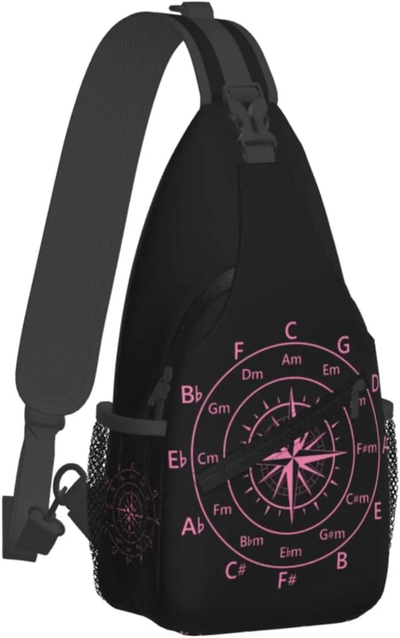 Hot Pink Fifths Music Circle Compass Crossbody Bag Cross Chest Bag Adjustable Sling Backpack Sports Gym Shoulder Bags Travel Cycling Daypack Diagonally Casual Rucksack
