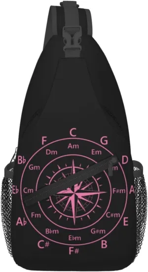 Hot Pink Fifths Music Circle Compass Crossbody Bag Cross Chest Bag Adjustable Sling Backpack Sports Gym Shoulder Bags Travel Cycling Daypack Diagonally Casual Rucksack