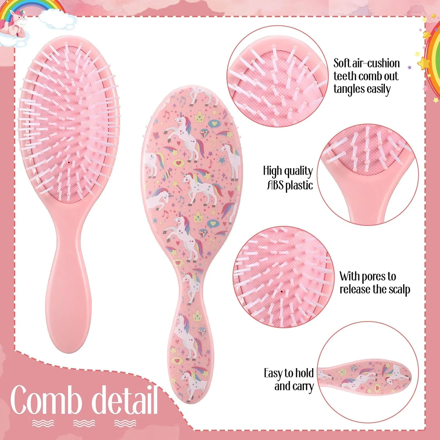 Hotop 24 Pcs Pink Unicorn Party Favors, Girl Party Supplies Include 9 Inch Unicorn Detangling Brush Hair Scrunchies Organza Bag for Girls Makeup Kit Hair Accessories