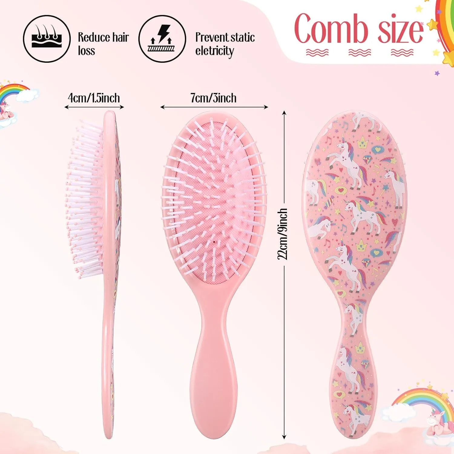 Hotop 24 Pcs Pink Unicorn Party Favors, Girl Party Supplies Include 9 Inch Unicorn Detangling Brush Hair Scrunchies Organza Bag for Girls Makeup Kit Hair Accessories