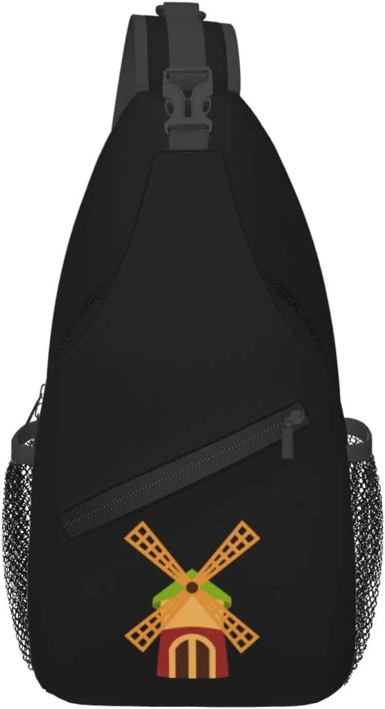 House With Windmill Crossbody Bags For Women Men Chest Backpack Gym Shoulder Bag Travel Outdoor Sports Casual Crossbody Bags