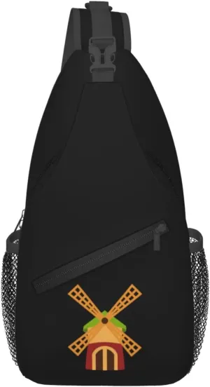 House With Windmill Crossbody Bags For Women Men Chest Backpack Gym Shoulder Bag Travel Outdoor Sports Casual Crossbody Bags