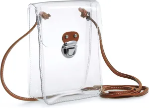 HOXIS Clear PVC Small Crossbody Bag for Stadium Approved Womens Purse Transparent Shoulder Bag Cell Phone Pouch (Brown)
