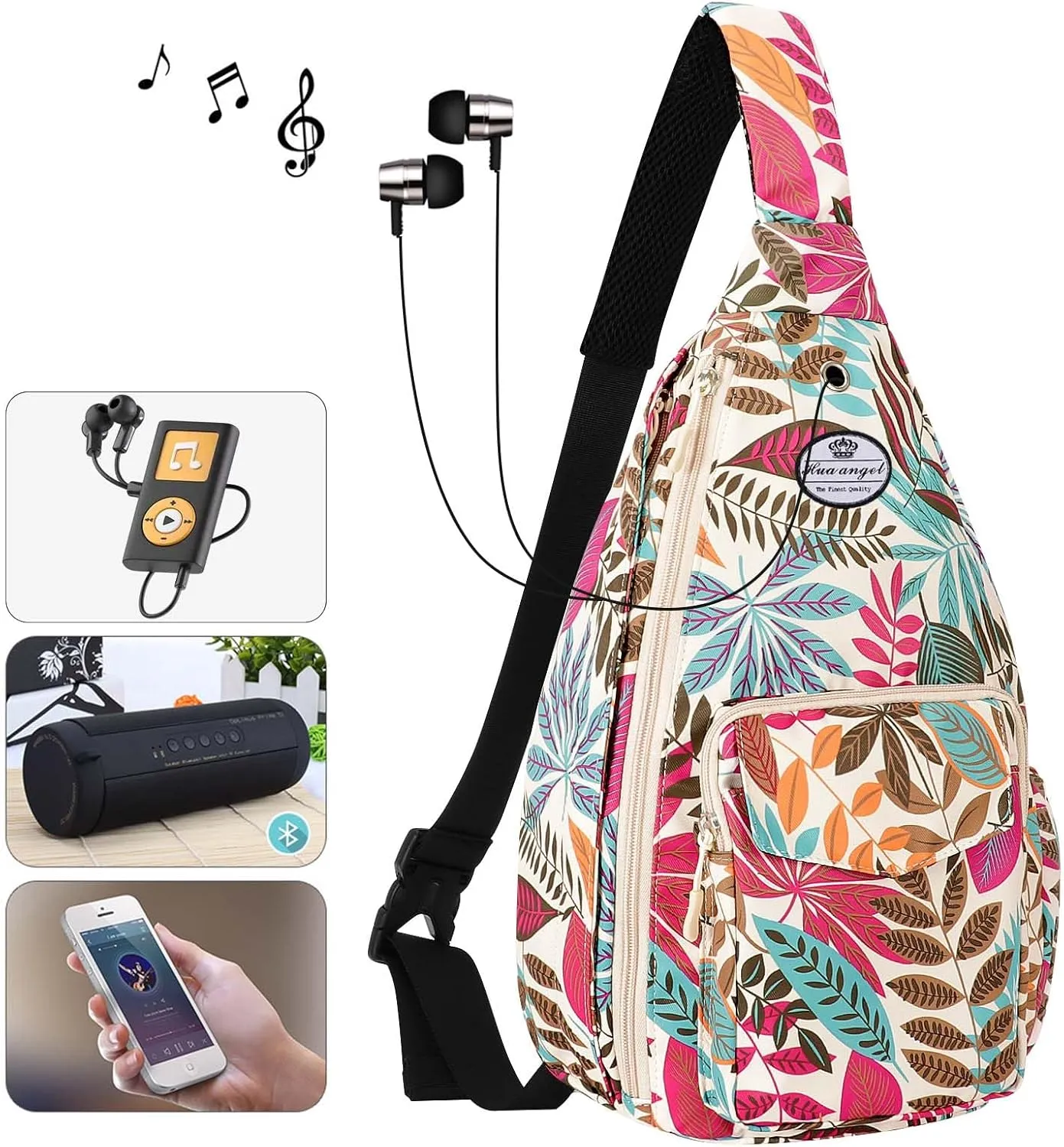 HUA ANGEL Crossbody Sling Bag for Men Women Lightweight Over the Shoulder Purse Day Bag Multipockets for Travel, Hiking, Gym