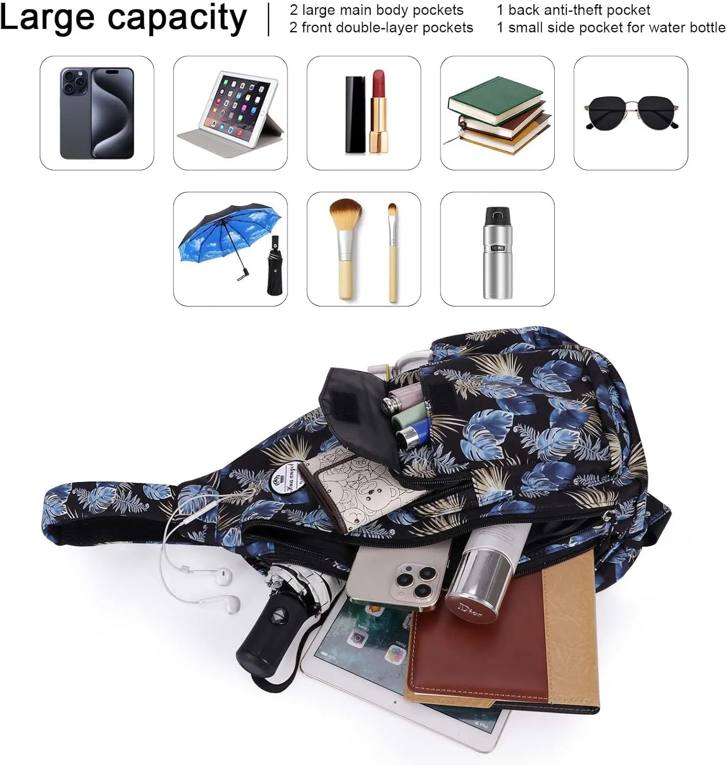 HUA ANGEL Crossbody Sling Bag for Men Women Lightweight Over the Shoulder Purse Day Bag Multipockets for Travel, Hiking, Gym