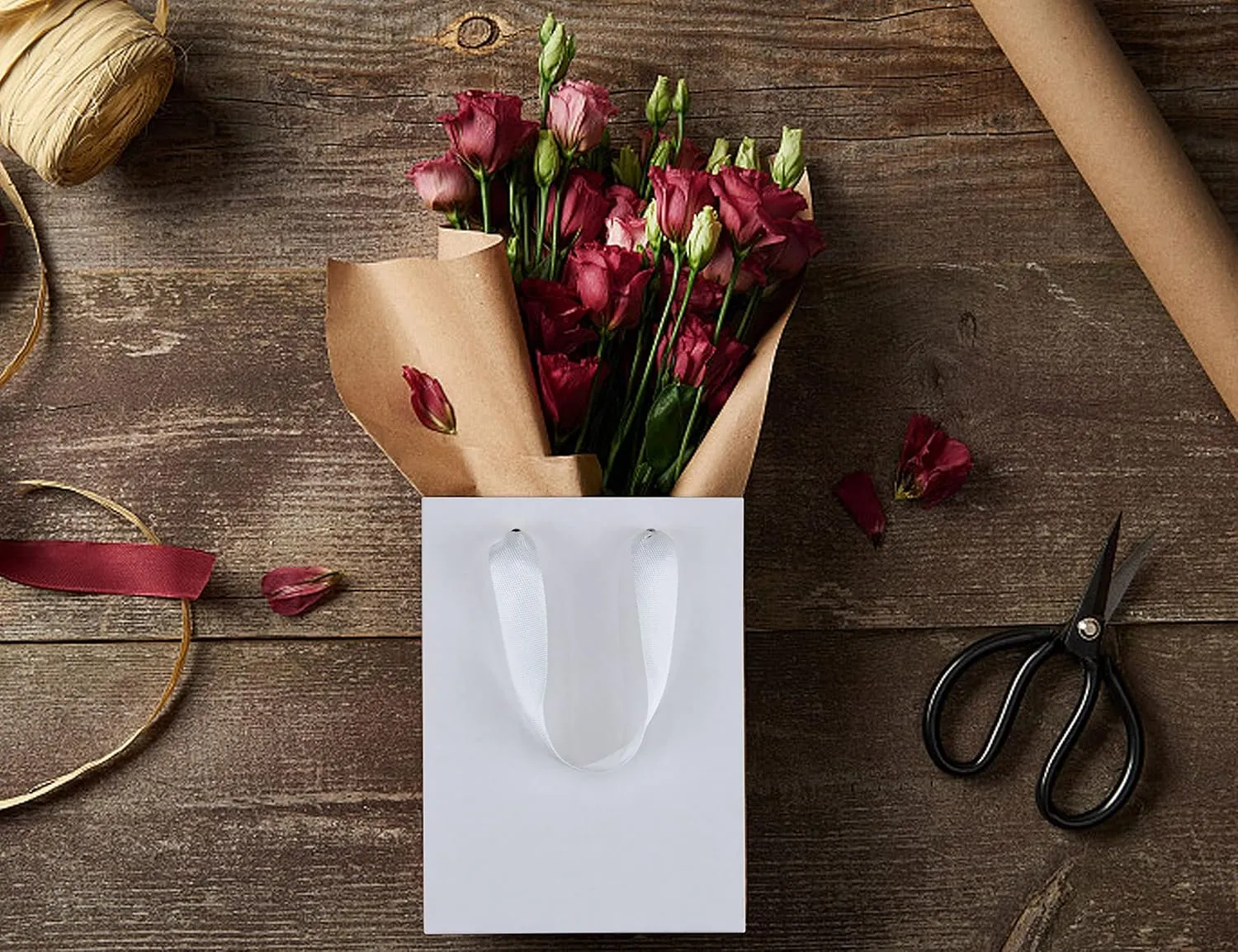 HUAPRINT White Paper Bags - 20 Pack, 5.25x3.25x8inch, Craft Paper Gift Bags for Clothes, Retail, Party Favors, Wedding