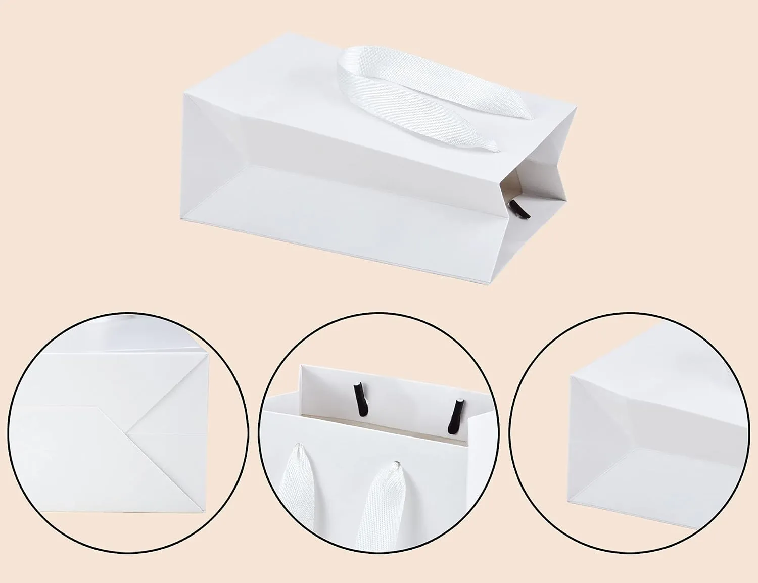 HUAPRINT White Paper Bags - 20 Pack, 5.25x3.25x8inch, Craft Paper Gift Bags for Clothes, Retail, Party Favors, Wedding
