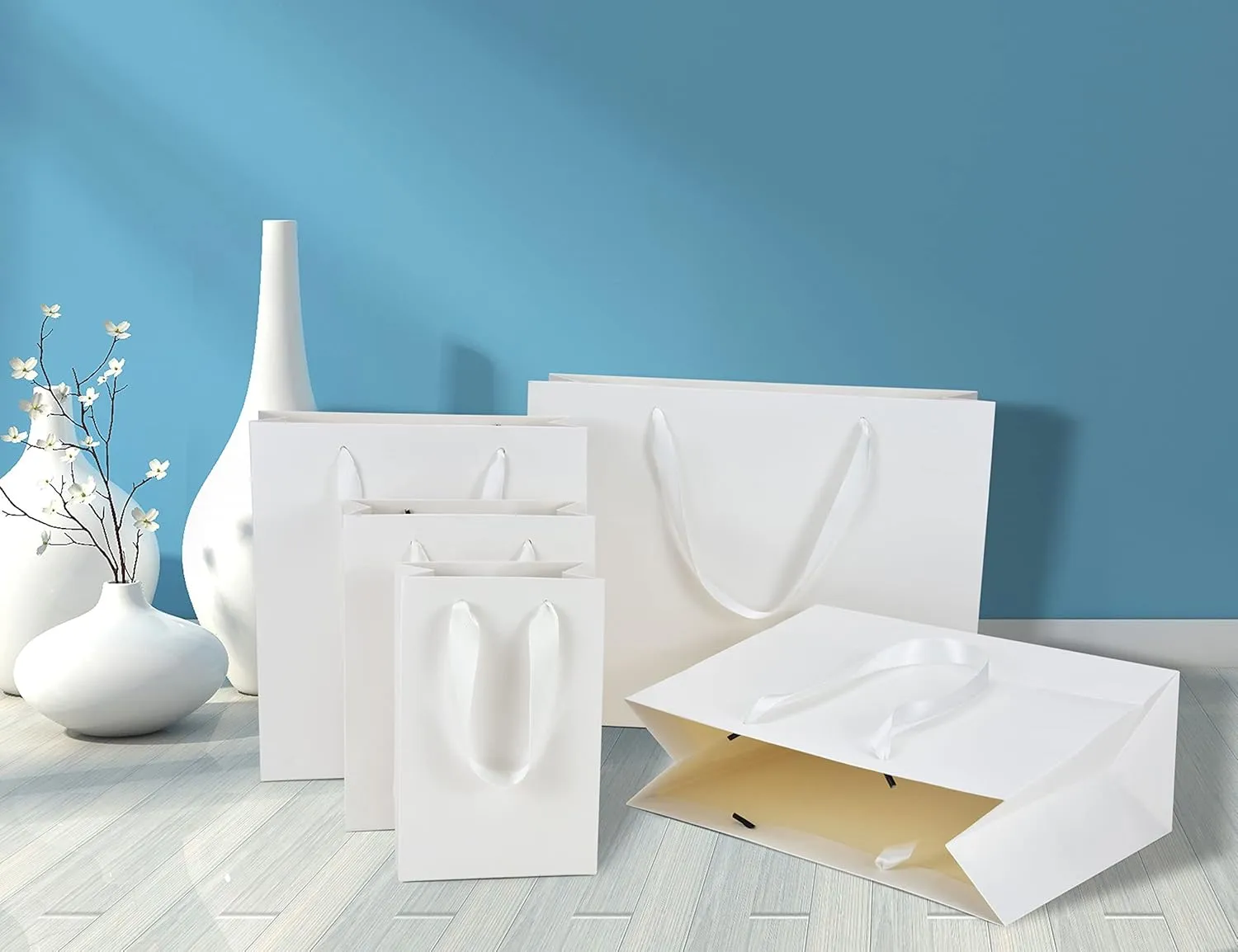 HUAPRINT White Paper Bags - 20 Pack, 5.25x3.25x8inch, Craft Paper Gift Bags for Clothes, Retail, Party Favors, Wedding
