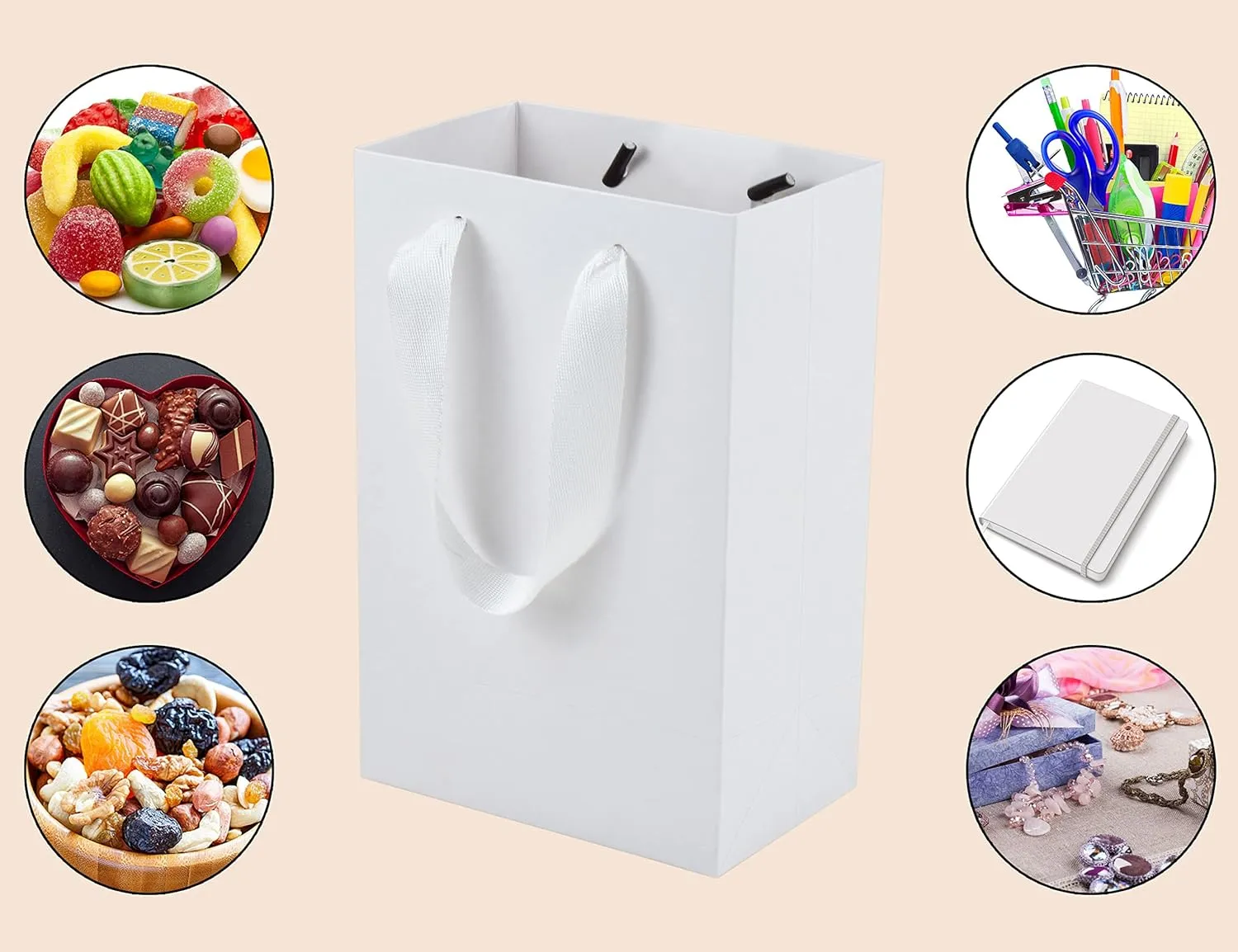 HUAPRINT White Paper Bags - 20 Pack, 5.25x3.25x8inch, Craft Paper Gift Bags for Clothes, Retail, Party Favors, Wedding
