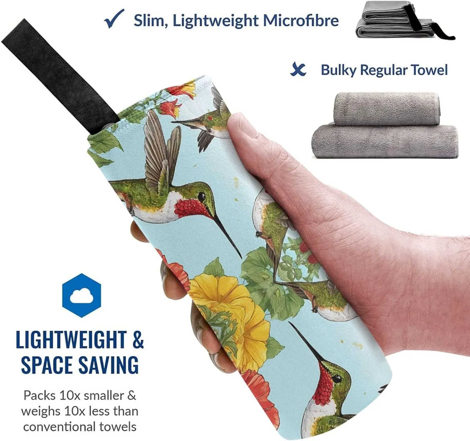 Hummingbirds Red Flower Hibiscus Premium Compact Microfiber Travel Towel-Featherlight & Quick Dry,Sand-Resistant Beach Towel for Swimming,Camping,Vacation Essentials with Carry Pouch