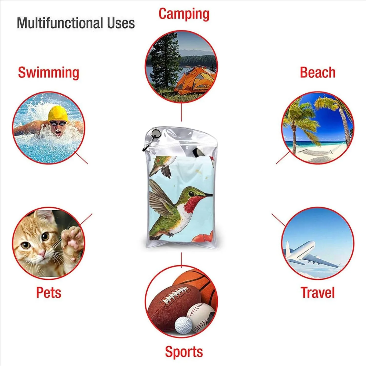 Hummingbirds Red Flower Hibiscus Premium Compact Microfiber Travel Towel-Featherlight & Quick Dry,Sand-Resistant Beach Towel for Swimming,Camping,Vacation Essentials with Carry Pouch