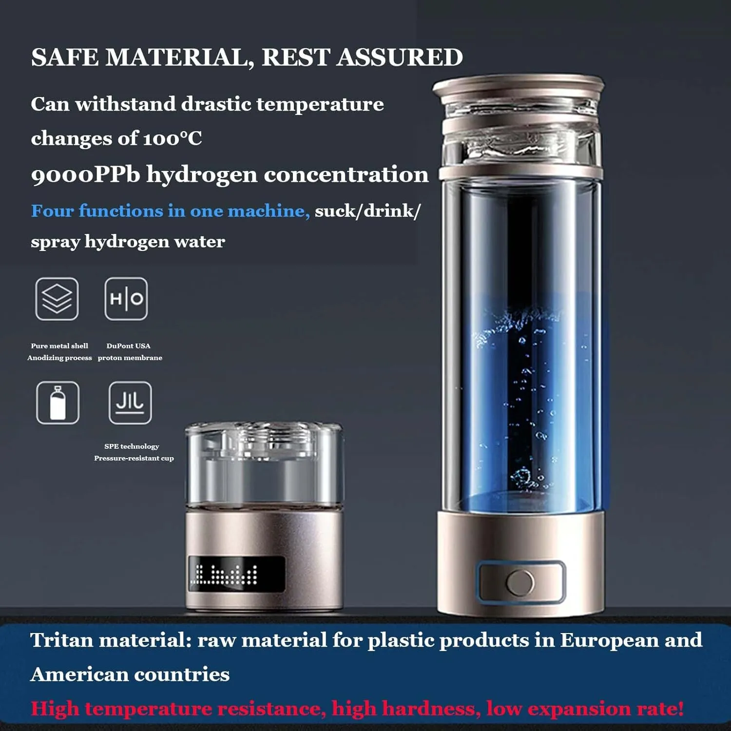 Hydrogen Water Bottle Generator 350ML, 3-in-1 Portable Hydrogen Water Ionizer Machine, Hydrogen Content Up to 2000-9000PPB, SPE Technology Ionizer