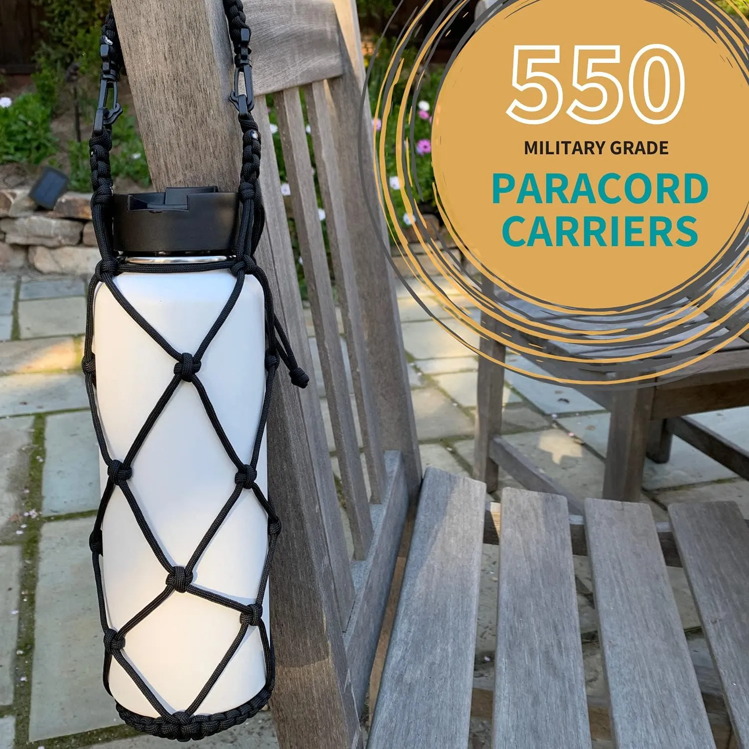 HydroNet Carrier - Compatible with Wide Mouth Bottles 32, 40, 64 oz Growler - from America's No. 1 in Paracord Handles and Accessories - Prevents Dropping and Dents