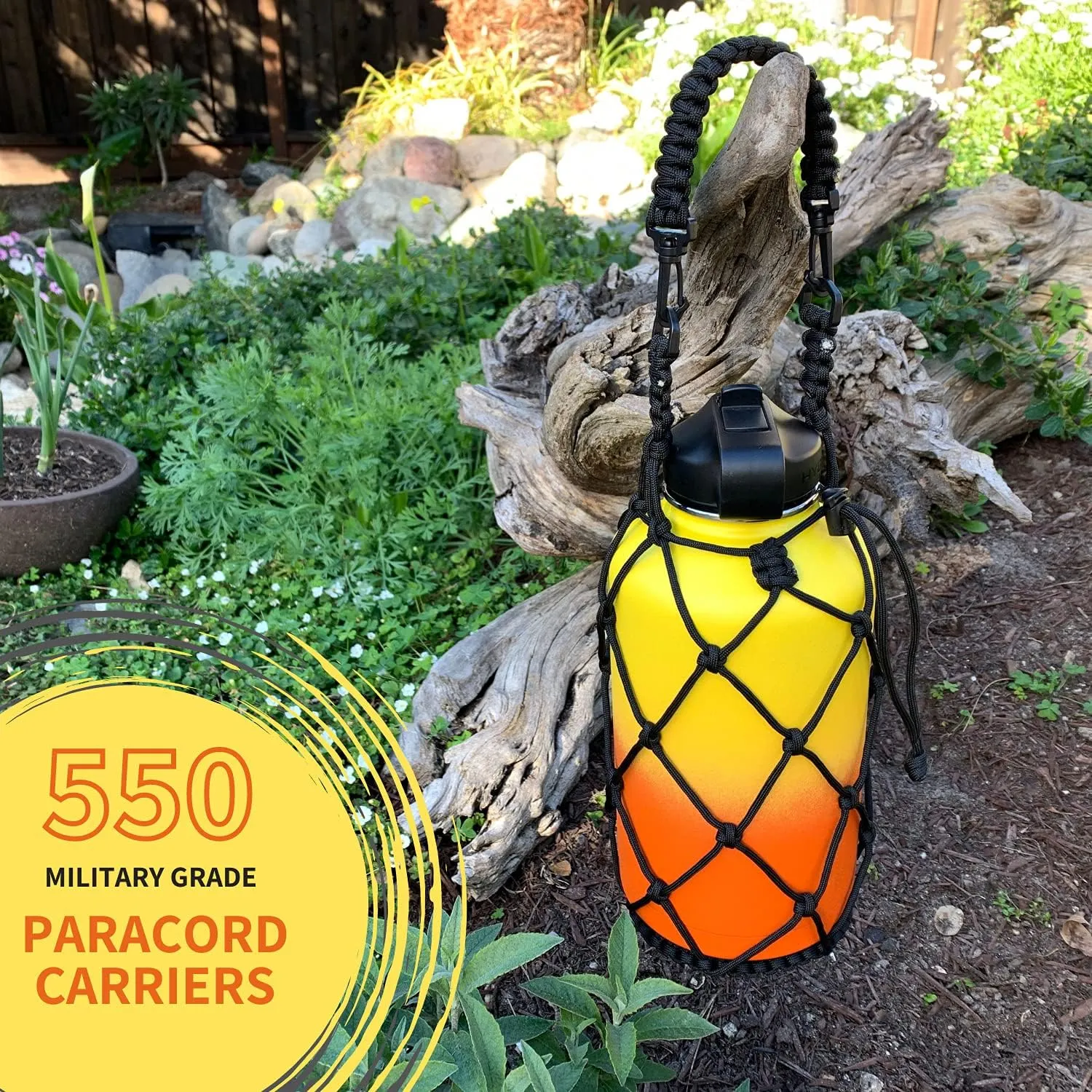 HydroNet Carrier - Compatible with Wide Mouth Bottles 32, 40, 64 oz Growler - from America's No. 1 in Paracord Handles and Accessories - Prevents Dropping and Dents