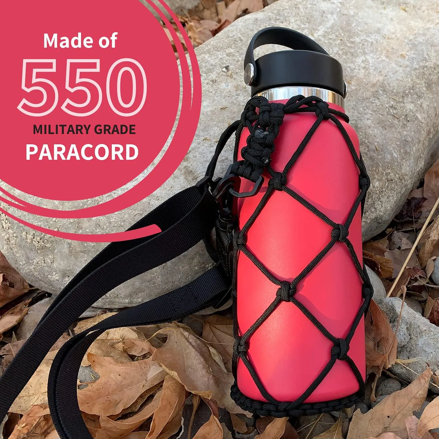 HydroNet Carrier - Compatible with Wide Mouth Bottles 32, 40, 64 oz Growler - from America's No. 1 in Paracord Handles and Accessories - Prevents Dropping and Dents