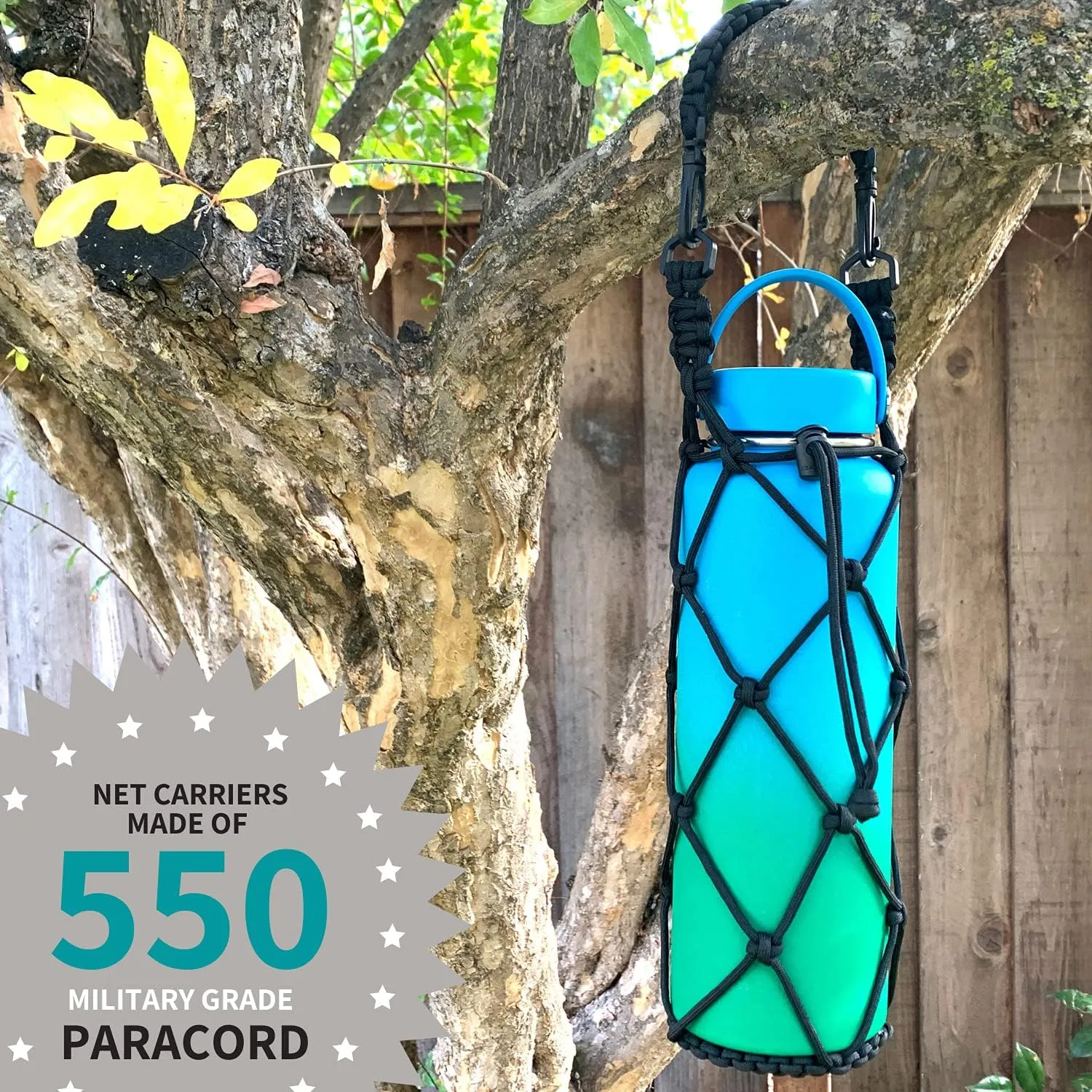 HydroNet Carrier - Compatible with Wide Mouth Bottles 32, 40, 64 oz Growler - from America's No. 1 in Paracord Handles and Accessories - Prevents Dropping and Dents