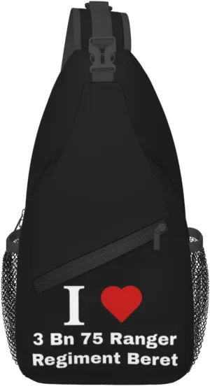 I love 3 Bn 75 Ranger Regiment Beret Crossbody Bags For Women Men Chest Backpack Gym Shoulder Bag Travel Outdoor Sports Casual Crossbody Bags