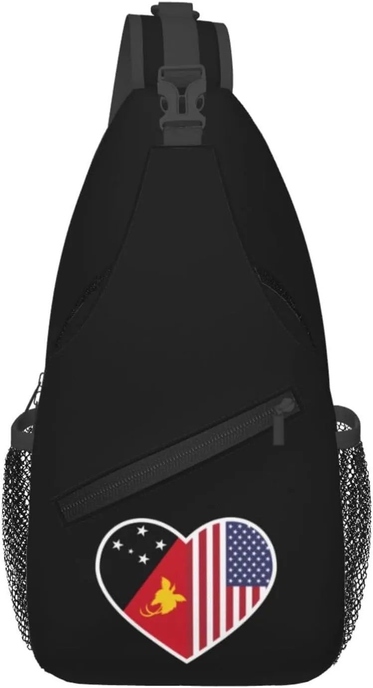 I Love America And Papua New Guinea Crossbody Bags For Women Men Chest Backpack Gym Shoulder Bag Travel Outdoor Sports Casual Crossbody Bags