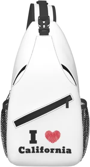 I Love California Crossbody Bags For Women Men Chest Backpack Gym Shoulder Bag Travel Outdoor Sports Casual Crossbody Bags