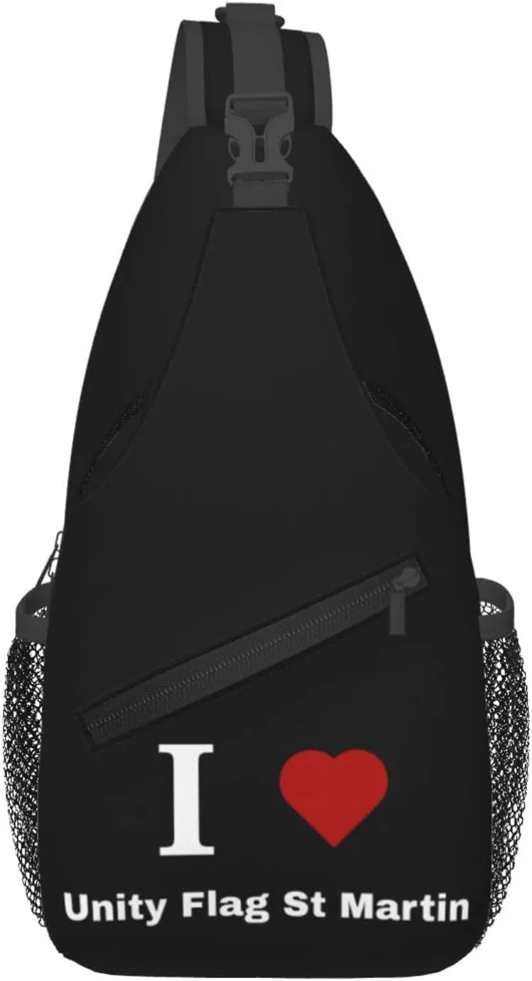 I Love Unity Flag St Martin Crossbody Bags For Women Men Chest Backpack Gym Shoulder Bag Travel Outdoor Sports Casual Crossbody Bags