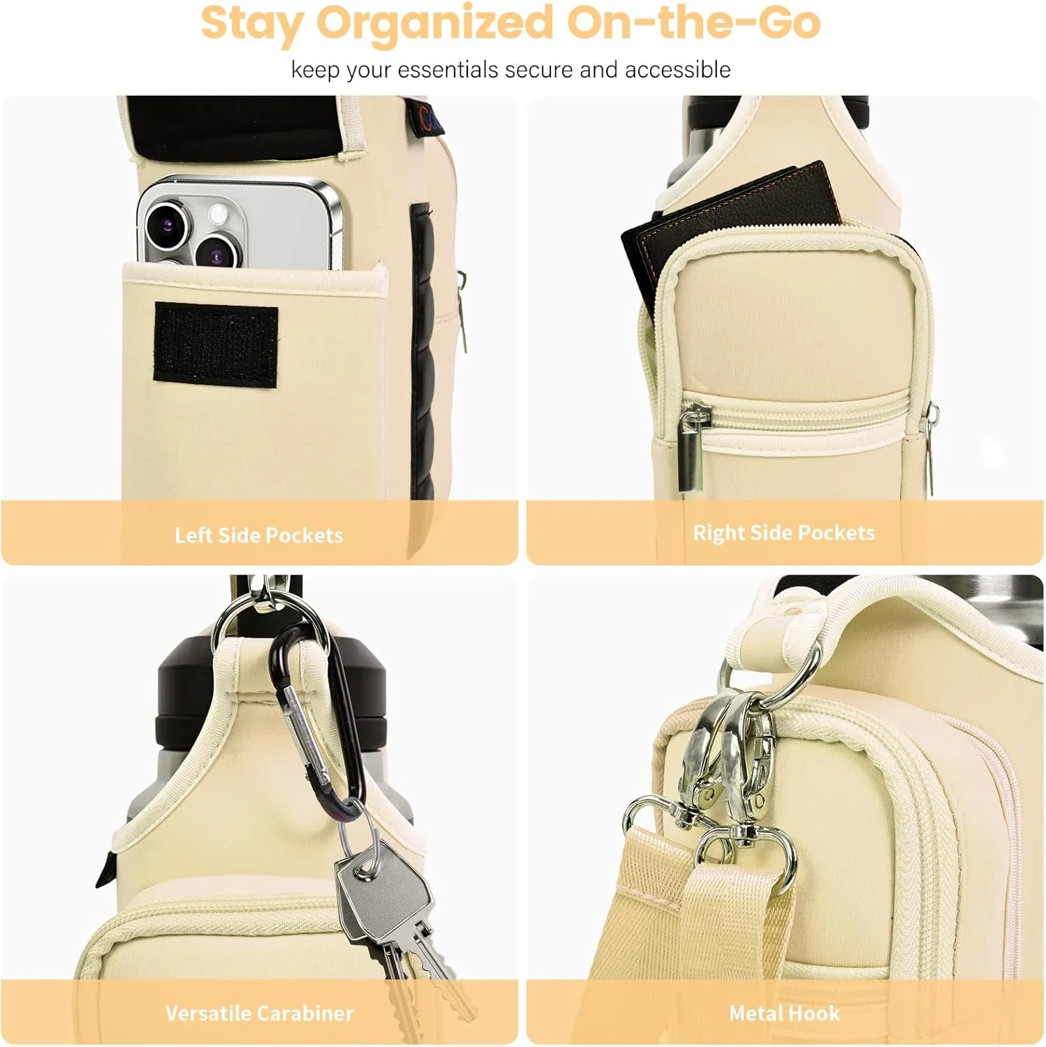 icolor Magnetic Gym Bag Water Bottle Carrier Holder with Phone Pockets & Shoulder Strap,5 Built-in Magnets Gym Bottle Pouch Sleeve,Magnetic Bag Gym Accessories Organizer for Men Women