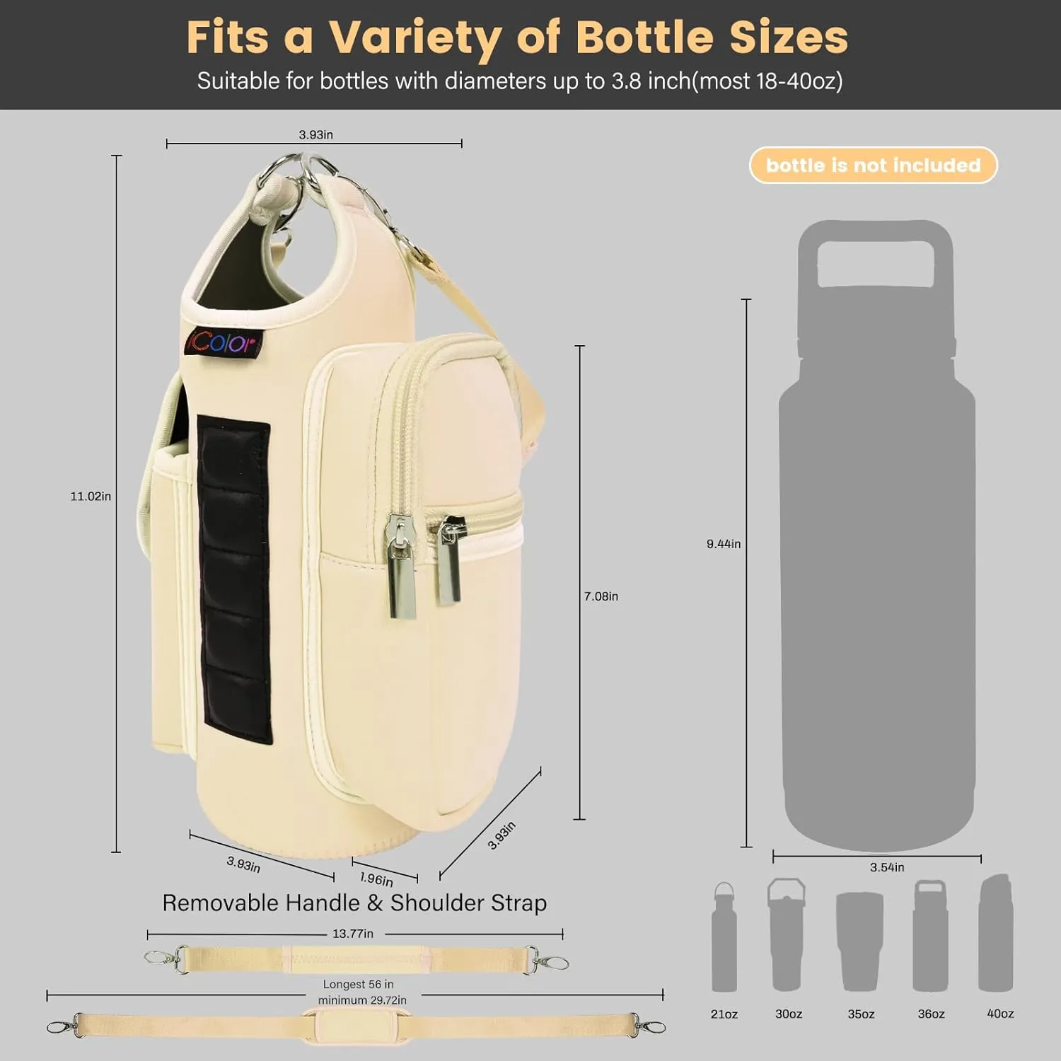 icolor Magnetic Gym Bag Water Bottle Carrier Holder with Phone Pockets & Shoulder Strap,5 Built-in Magnets Gym Bottle Pouch Sleeve,Magnetic Bag Gym Accessories Organizer for Men Women