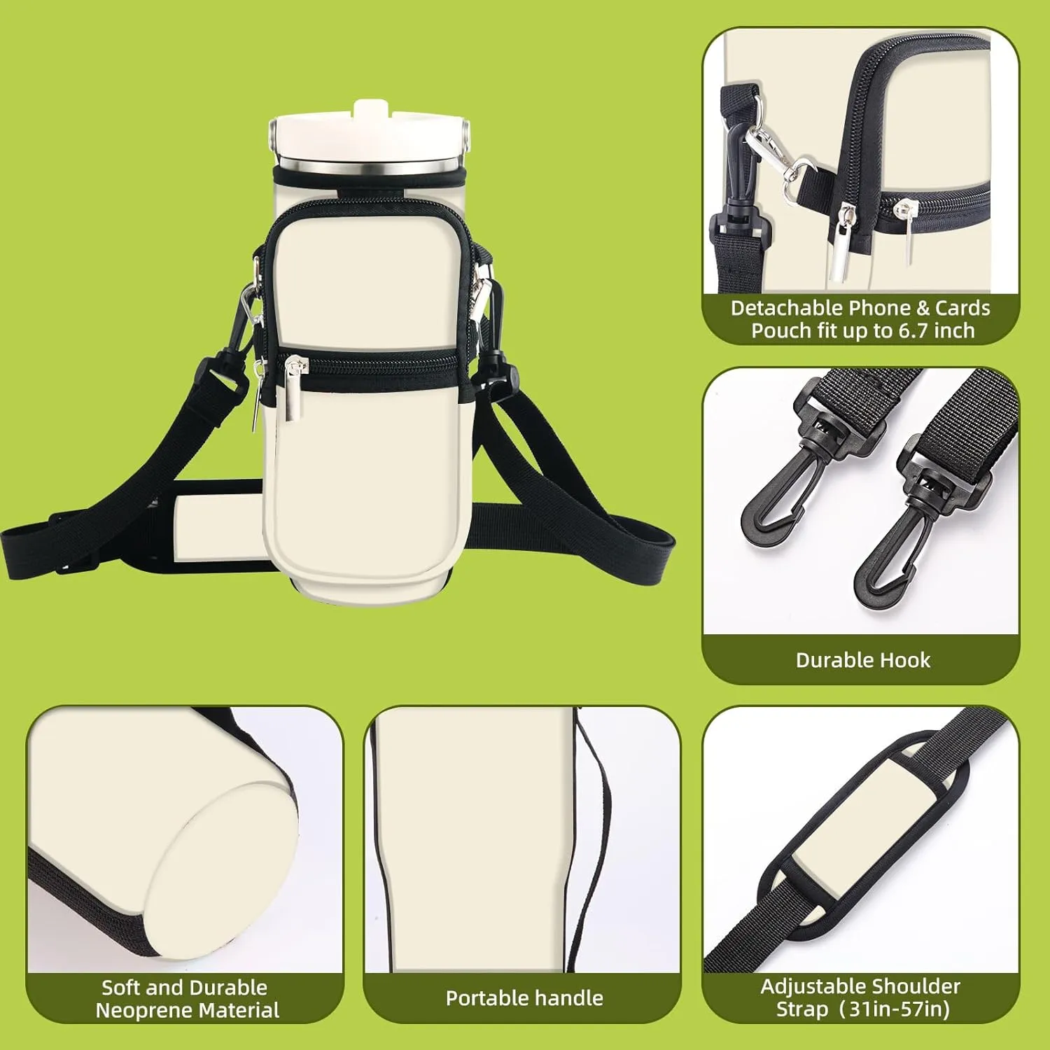 icolor Water Bottle Carrier Bag for Stanley IceFlow Flip Straw Tumbler 20/30oz Stanley IceFlow Mug Carrying Holder Neoprene Sleeve Stanley Cup Accessories Pouch Crossbody Sling for Travel Fitness