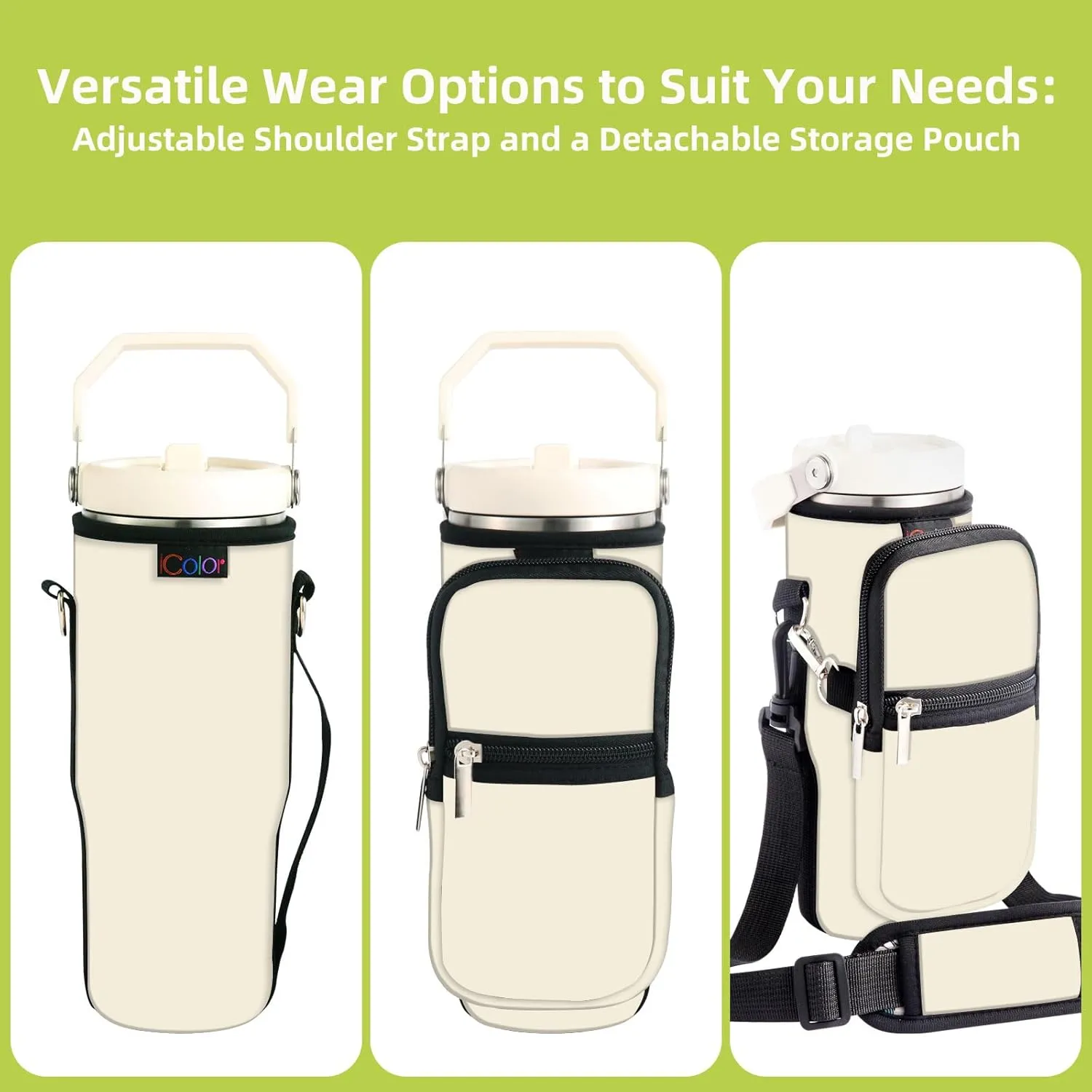 icolor Water Bottle Carrier Bag for Stanley IceFlow Flip Straw Tumbler 20/30oz Stanley IceFlow Mug Carrying Holder Neoprene Sleeve Stanley Cup Accessories Pouch Crossbody Sling for Travel Fitness