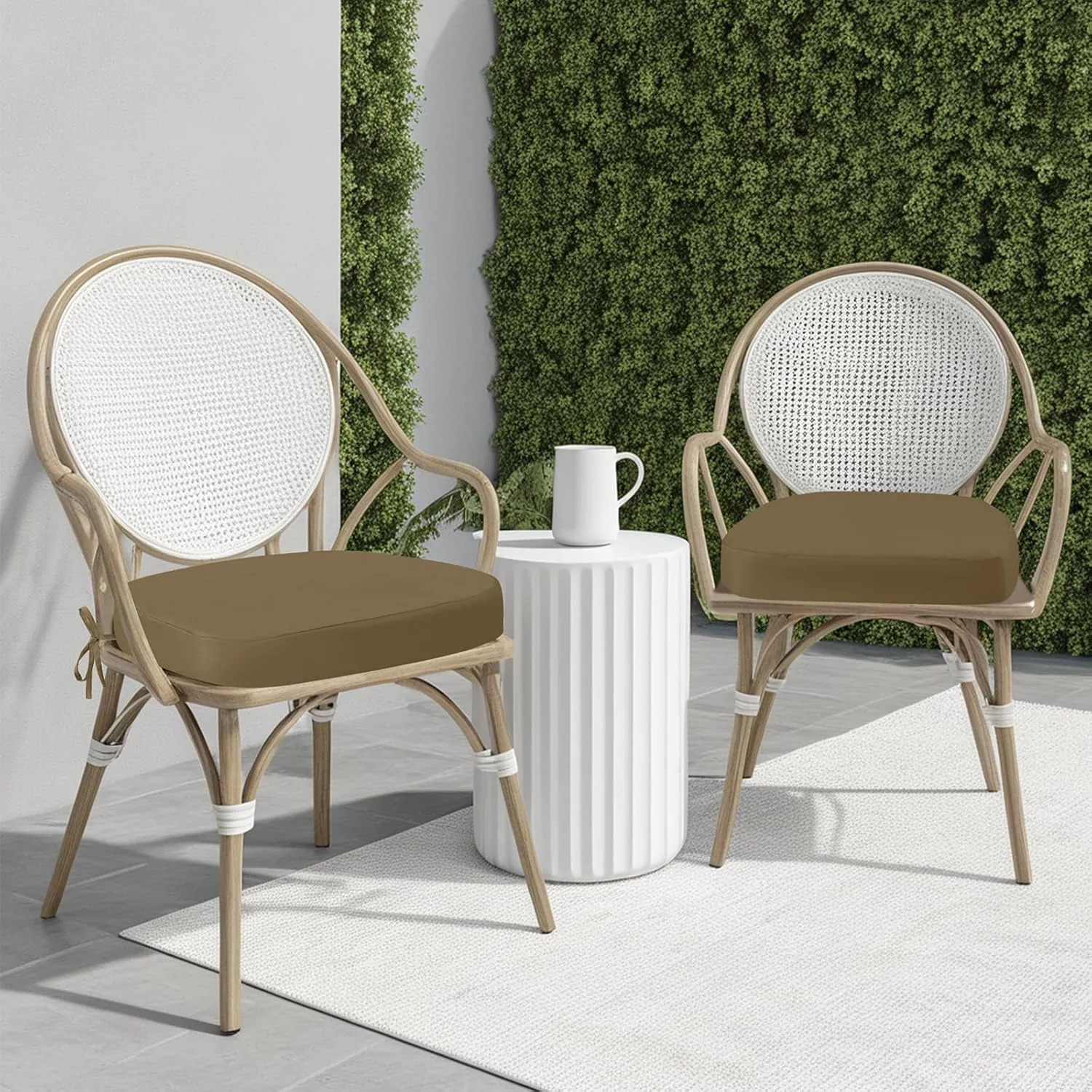 idee-home Outdoor Chair Cushions Set of 2, 17" x 17" x 3" Thick Patio Furniture Outdoor Seat Cushions Waterproof with Ties, Dining Pads