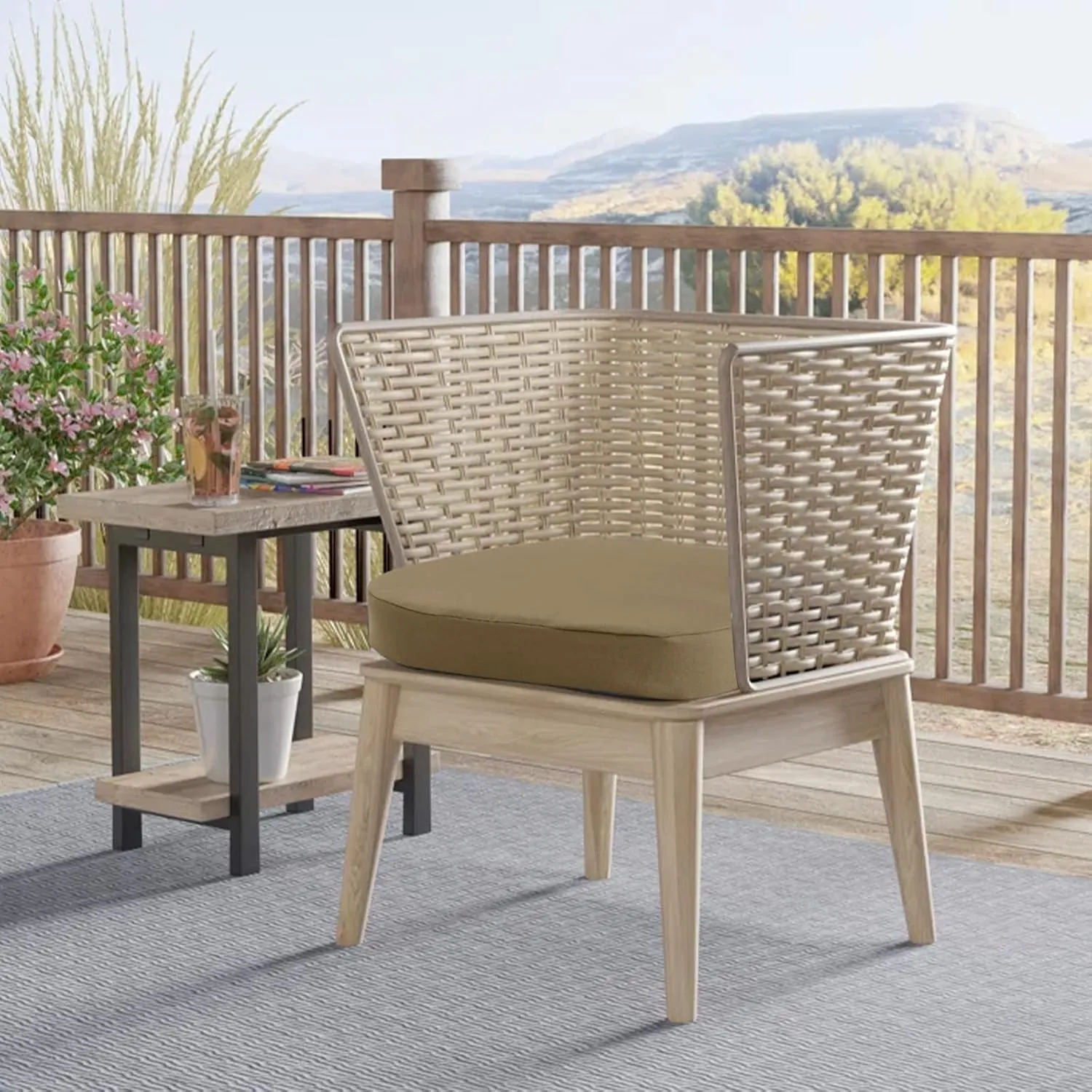 idee-home Outdoor Chair Cushions Set of 2, 17" x 17" x 3" Thick Patio Furniture Outdoor Seat Cushions Waterproof with Ties, Dining Pads