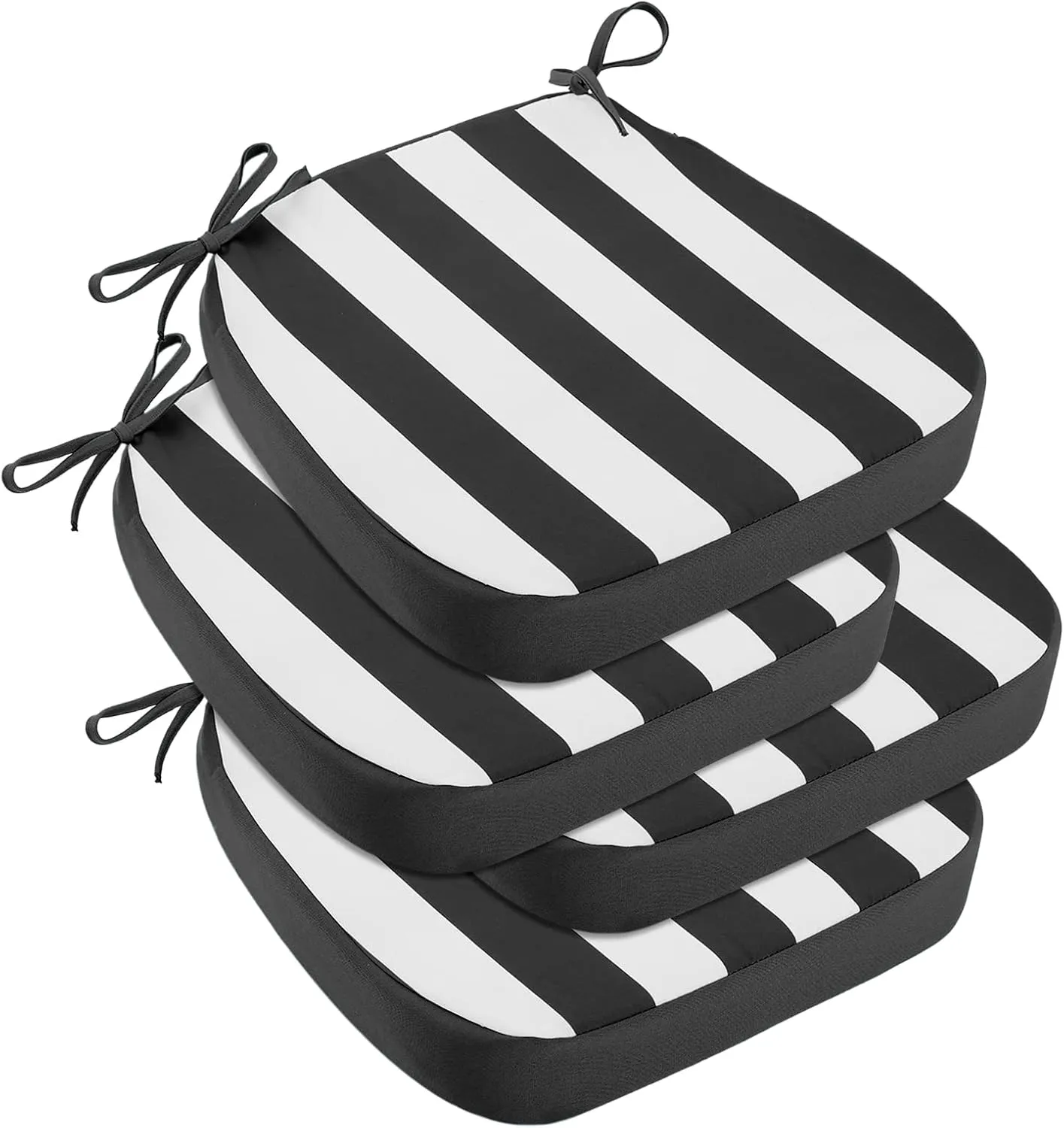 idee-home Outdoor Chair Cushions Set of 4, 17" x 17" x 3" Thick Patio Furniture Outdoor Seat Cushions Waterproof with Ties, Dining Pads